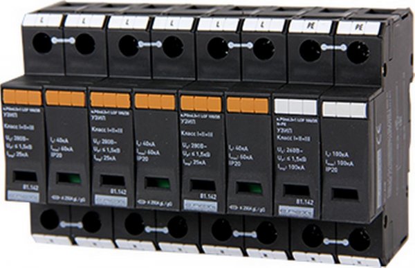 Комбинированный УЗИП e.POmI.3+1 LCF 100/25, класс I+II+III, 3 полюса + N-PE, моноблок 81.142