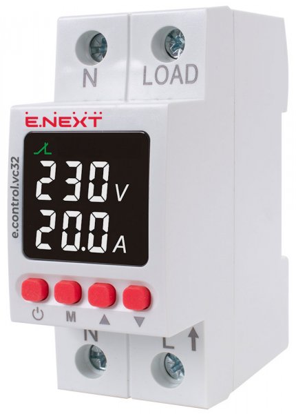 Однофазное реле контроля напряжения и тока 32А с индикацией e.control.vc32 p0690028
