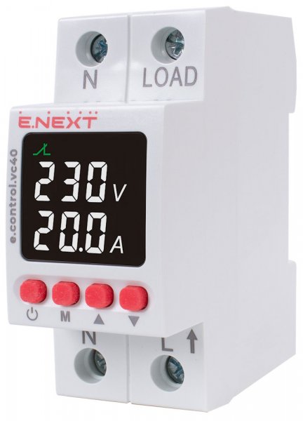 Однофазное реле контроля напряжения и тока 40А с индикацией e.control.vc40 p0690029