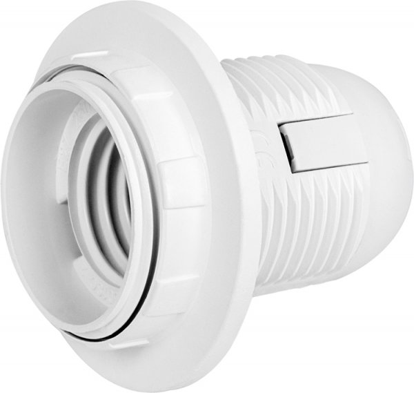 Патрон пластиковый e.lamp socket with nut.E27.pl.white, E27 с гайкой, белый s9100016