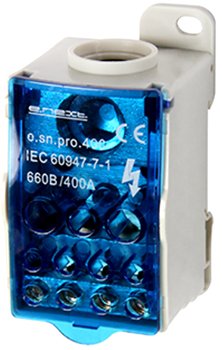 Распределительный блок e.sn.pro.400 на DIN-рейку, 400А (вход 1x95...185 кв.мм/выход 2x6...35, 5x2,5...16, 4x2,5...10 кв.мм) p0680005