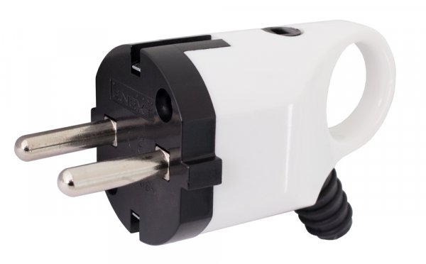 Вилка бытовая e.plug.angle.005.16, с з/к, 16А, угловая, белая, с ручкой s9100046