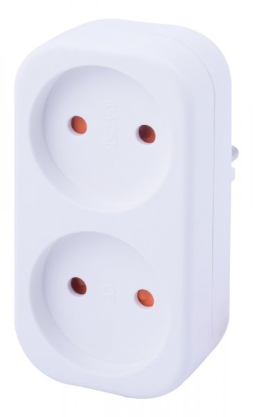 Тройник бытовой e.socket.002.10.2, 2 гнезда, 2P, 10А, без заземления s9100052