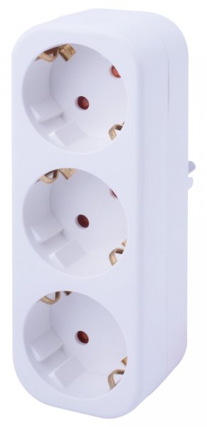 Тройник бытовой e.socket.003.16.3, 3 гнезда, 2P+PE, 16А, с заземлением s9100055