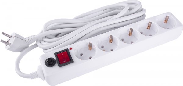 Удлинитель e.es.5.5.z.s.f, 5 гнезд, 5м, с з/к, с выключателем и предохранителем v00087