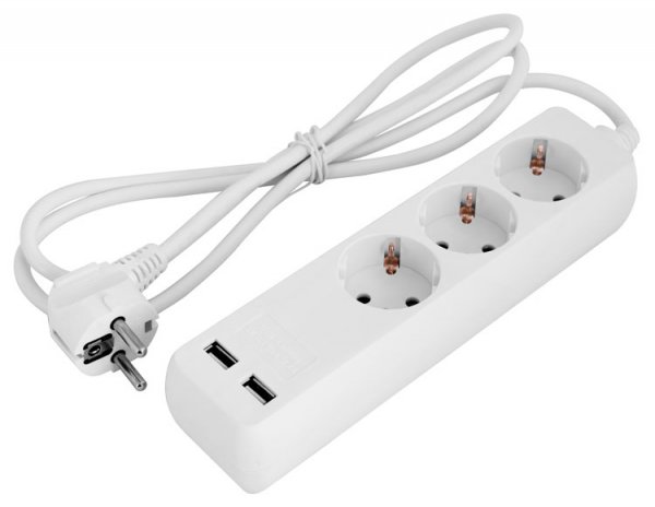 Удлинитель e.es.3.1.5.z.b.2.usb, 3 гнезда, 1.5м, с з/к, с USB-зарядкой, baby protect s042128