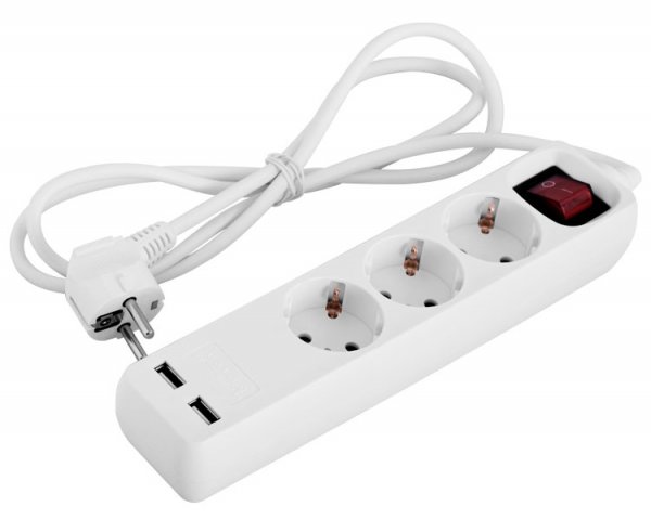 Подовжувач e.es.3.1.5.z.s.b.2.usb 3 гнізда, 1.5м, з з/к з USB-зарядкою, з вимикачем, baby protect s042129