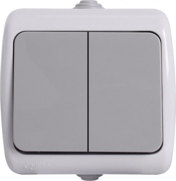 Вимикач двохклавішний e.aqua.1112.grg для зовнішнього монтажу, IP44, сірий s035062