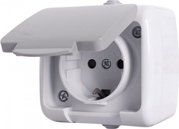 Розетка одинарная e.aqua.1231.grg с з/к, для наружного монтажа, IP54, серая s035066