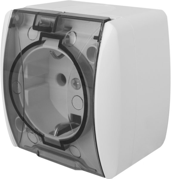 Розетка одинарная e.aqua.1231.grt с з/к, для наружного монтажа, IP54, крышка прозрачная s035058