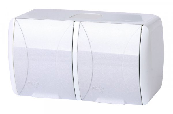 Розетка двойная e.aqua.1232.gr с з/к, для наружного монтажа, IP54, крышка белая s035057