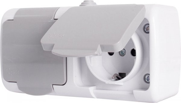 Розетка подвійна e.aqua.1232.grg з з/к, для зовнішнього монтажу, IP54, сірий s035067