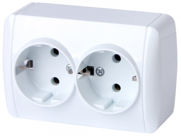 Розетка подвійна e.aqua.1233.gr з з/к, для зовнішнього монтажу, IP20, без кришки s035055