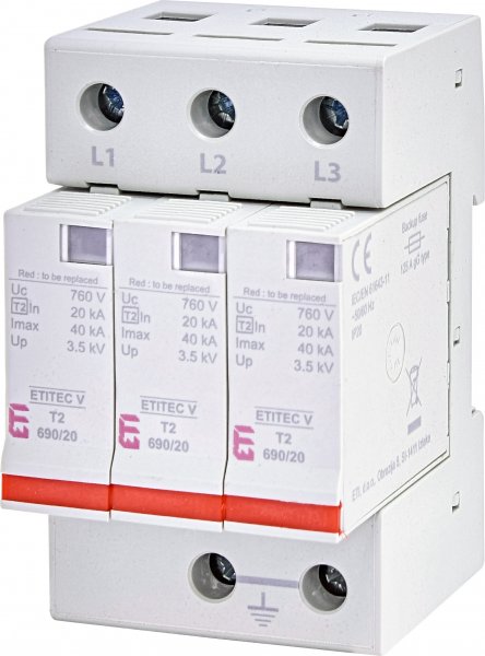 Ограничитель перенапряжения ETITEC V T2 690/20 3+0 RC ETI 2442988
