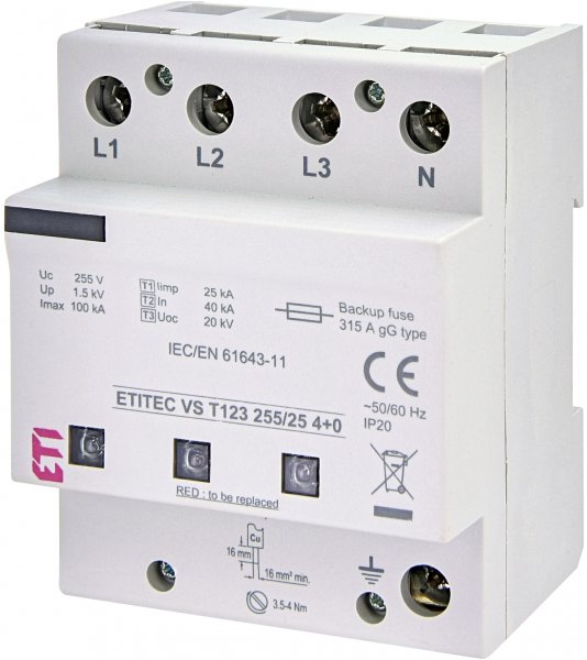 Ограничитель перенапряжения ETITEC VS T123 255/25 (4+0) ETI 2442938