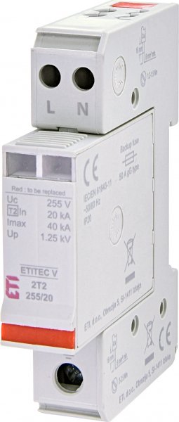 Ограничитель перенапряжения ETITEC V 2T2 255/20 (2+0) ETI 2442940