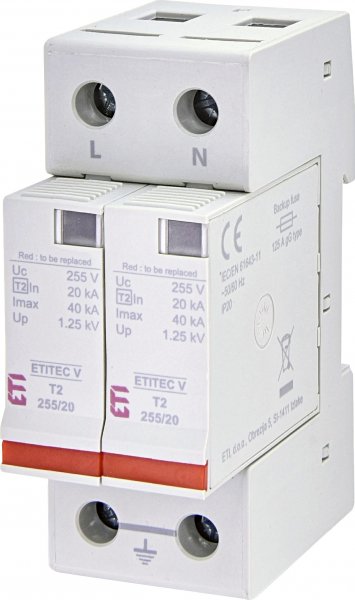 Ограничитель перенапряжения ETITEC V T2 255/20 (2+0) ETI 2442953