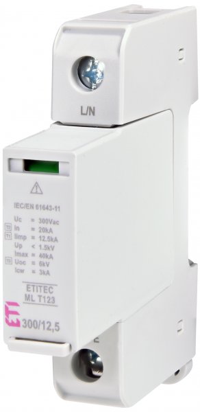 Обмежувач перенапруги ETITEC ML T123 300/12,5 (1+0, 1p, TNC) ETI 2440661