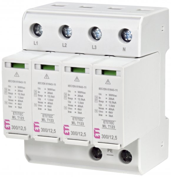 Ограничитель перенапряжения ETITEC ML T123 300/12,5 (4+0, 4p, TNC-S) ETI 2440667