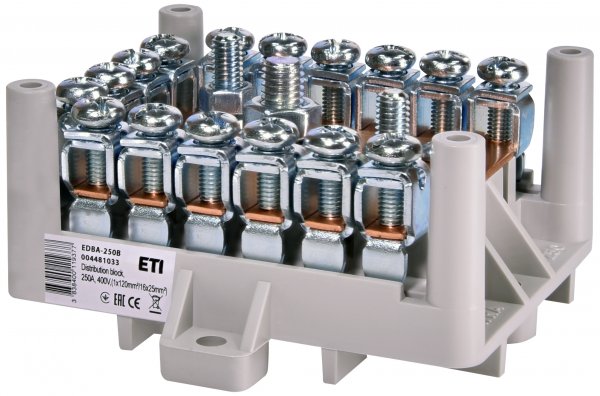 Блок розподільчий EDBA-250B (250А, 400В, 1х120мм²/16х25мм²) ETI 4481033