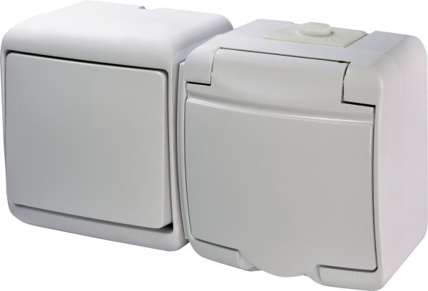 Микс гориз.: 1-кл.вим.+ 1-на розетка с з/к VRHH-1s (белая/белая крышка) ETI 4668031