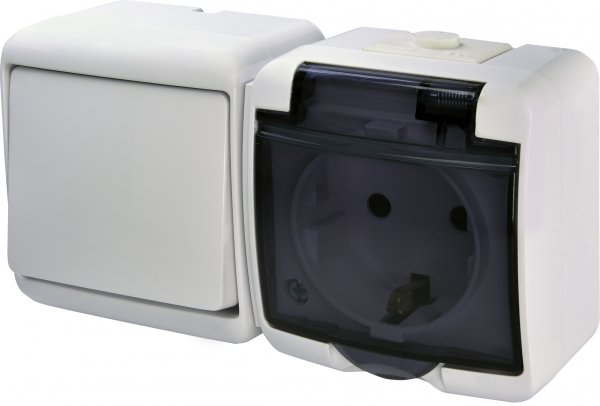 Мікс гориз.: 1-кл.вим.+ 1-на розетка з з/к VRHH-1sd (біла/прозора кришка) ETI 4668032