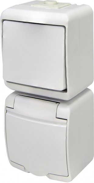 Микс верт.: 1-кл.вим.+ 1-на розетка с з/к VRHP-1s (белая/белая крышка) ETI 4668025