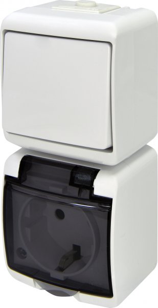 Микс верт.: 1-кл.вим.+ 1-на розетка с з/к VRHP-1sd (белая/прозрачная крышка) ETI 4668026