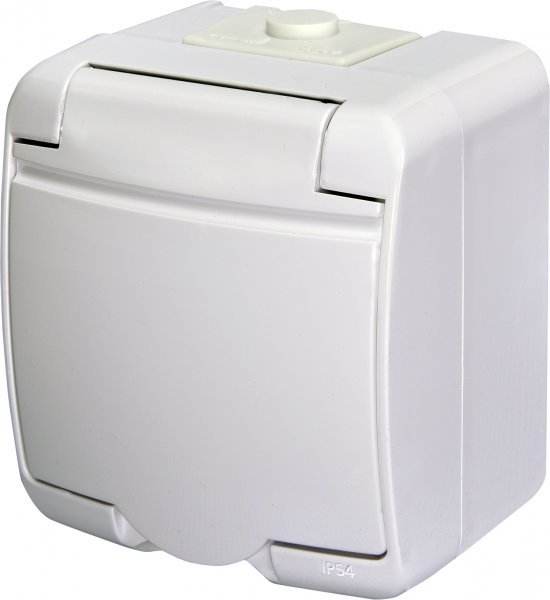 Розетка 1-на с з/к Schuko RHE-1s (белая/белая крышка, IP54) ETI 4668015