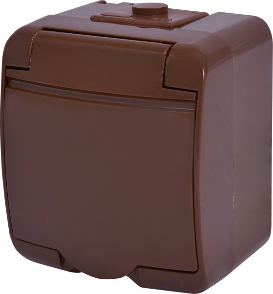 Розетка 1-на з з/к Schuko RHE-1s-KR (коричн./коричн. кришка, IP54) ETI 4668050