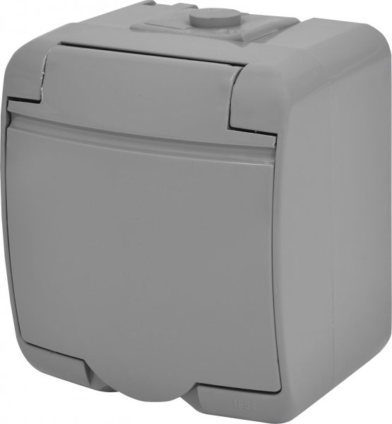 Розетка 1-на с з/к Schuko RHE-1s-SR (серая/серая крышка, IP54) ETI 4668070