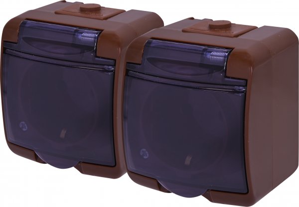 Розетка 2-на с з/к Schuko RHE-2sd-KR (коричн./прозрачная крышка, IP54) ETI 4668053