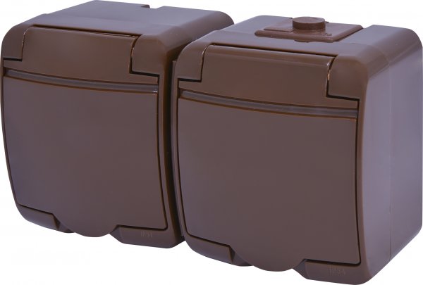 Розетка 2-на з з/к Schuko RHE-2s-KR (коричн./коричн. кришка, IP54) ETI 4668052