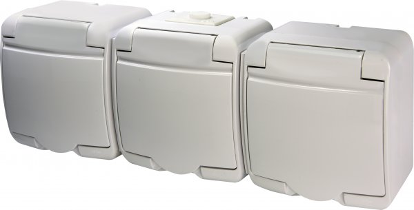 Розетка 3-на з з/к Schuko RHE-3s (біла/біла кришка, IP54) ETI 4668023