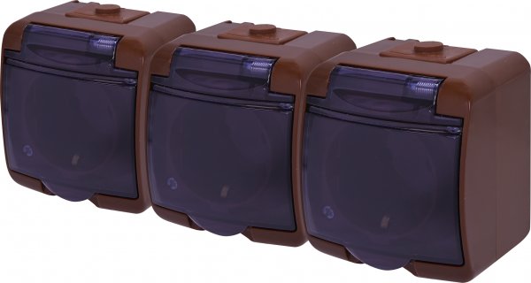 Розетка 3-на з з/к Schuko RHE-3sd-KR (коричн./прозора кришка, IP54) ETI 4668055