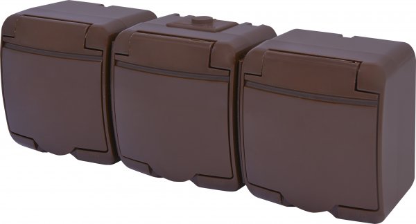 Розетка 3-на с з/к Schuko RHE-3s-SR (серая/серая крышка, IP54) ETI 4668074