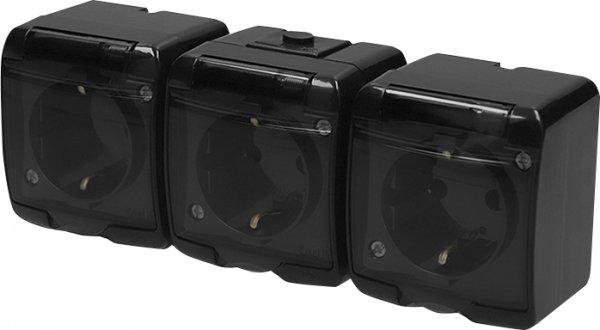 Розетка 3-на з з/к Schuko RHE-3sd-BL (чорн./прозора кришка, IP54) ETI 4668092