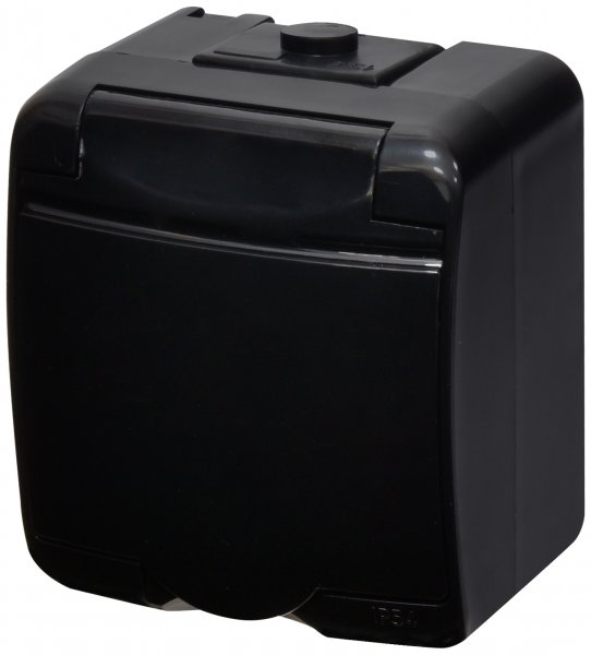 Розетка 1-на с з/к Schuko RHE-1s-BL (черн./черная крышка, IP54) ETI 4668093