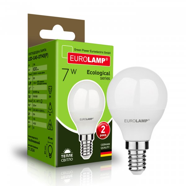 EUROLAMP LED Лампа ECO серія "P" G45 7W E14 3000K (100) LED-G45-07143(P)