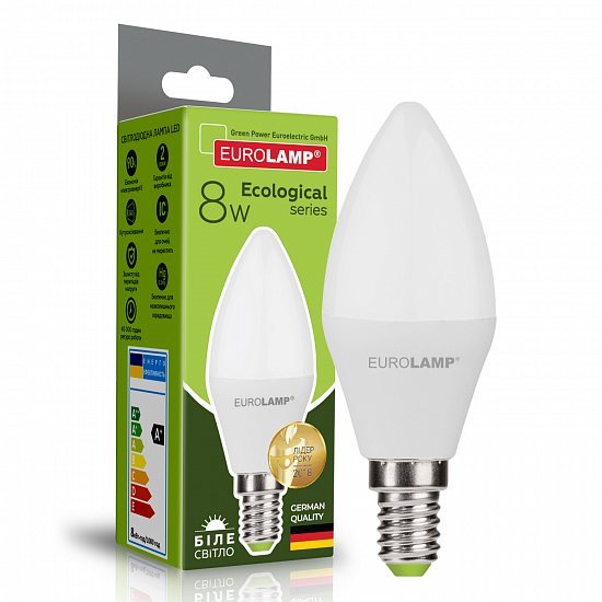 EUROLAMP LED Лампа ECO серия "P" CL 8 Вт E14 4000 К (100) LED-CL-08144(P)