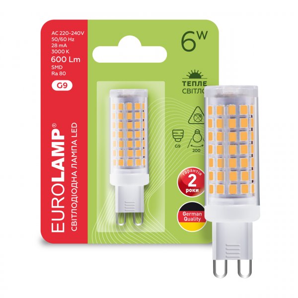 EUROLAMP LED Лампа капсульная G9 6 Вт 3000 К (100) LED-G9-0630(220)