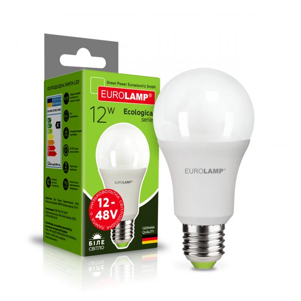 EUROLAMP LED Лампа ECO A60 12 Вт E27 4000 К 12–48 В (50) LED-A60-12274(12-48V)