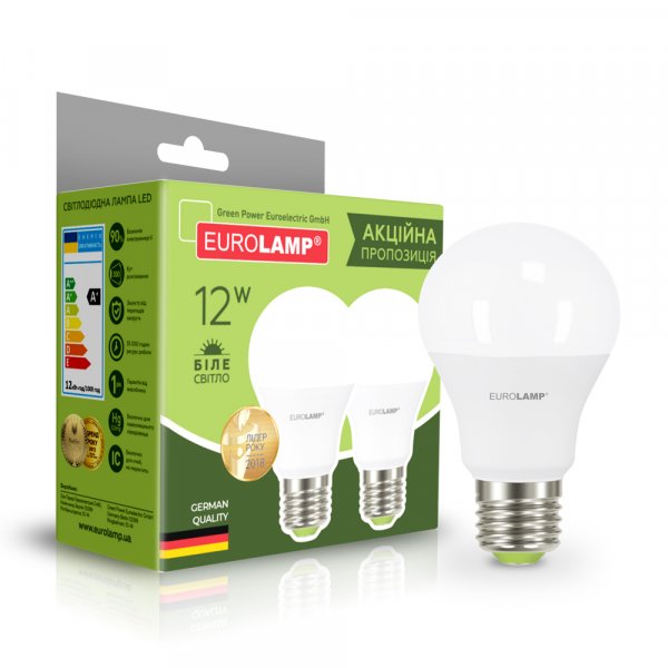 Промо-набор EUROLAMP LED Лампа ECO A60 12W E27 3000K акция 1+1 (25) MLP-LED-A60-12272(E)