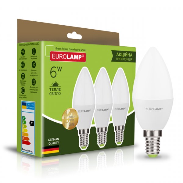 Промо-набор EUROLAMP LED Лампа CL 6W E14 3000K акция по 3шт. (20) MLP-LED-CL-06143(3)