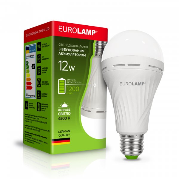 EUROLAMP LED Лампа с аккумулятором A70 12W E27 4500K (100) LED-A70-12274(EM)