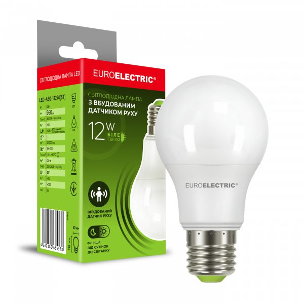 EUROELECTRIC LED Лампа з датчиком руху A60 12W SENSOR E27 4000K (100) LED-A60-12274(ST)