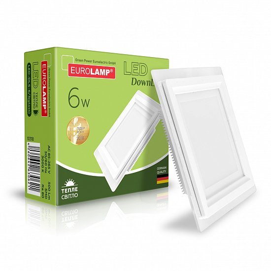 EUROLAMP LED Светильник квадратный Glass Downlight 6W 3000K (50) LED-DLS-6/3(glass)