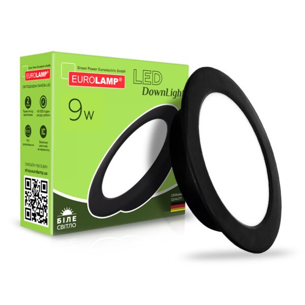 EUROLAMP LED Светильник круглый встраиваемый Downlight NEW 9W 4000K черный (50) LED-DLR-9/4(new)(black)