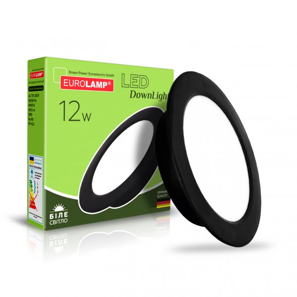 EUROLAMP LED Светильник круглый встраиваемый Downlight NEW 12W 4000K черный (40) LED-DLR-12/4(new)(black)