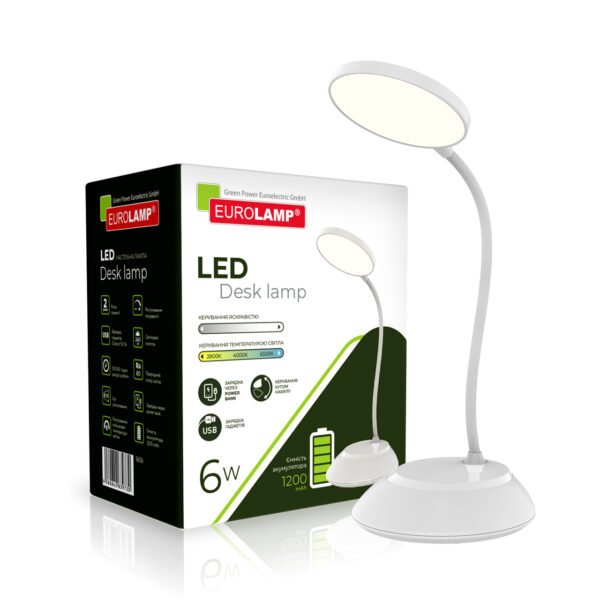 EUROLAMP LED Свет. настольный SMART 6W 2800-6500K dimmable USB+BATTERY white (60) LED-TLB-6W(white)USB